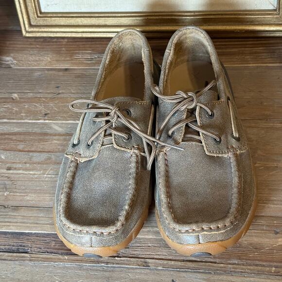 Women's Twisted X Boat Shoe Driving Moccasin Brown All Leather Size 6.5 M NEW - Picture 1 of 7